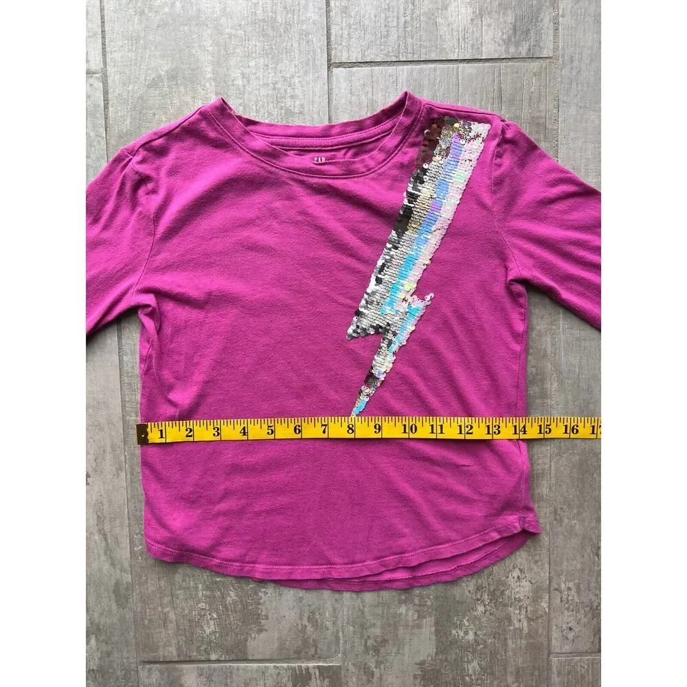 GAP Kid Girls Pink Flip Sequins Lightning Organic Cotton Casual School Top S 6-7